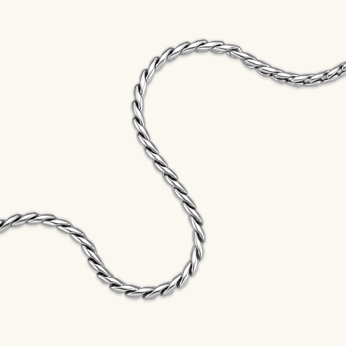 Men's 316L stainless steel twisted rope chain necklace, 560mm length, 3.9mm width, silver tone, screw clasp.